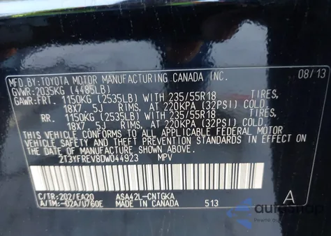 2013 Toyota Rav4 Limited z USA, uszkodzony, nr VIN 2T3YFREV8DW044923